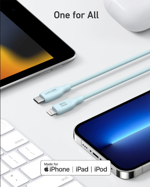 كيبل أنكر 542 من نوع USB-C إلى Lightning بطول 0.9 متر | أزرق كيبل أنكر 542 من نوع USB-C إلى Lightning بطول 0.9 متر | أزرق